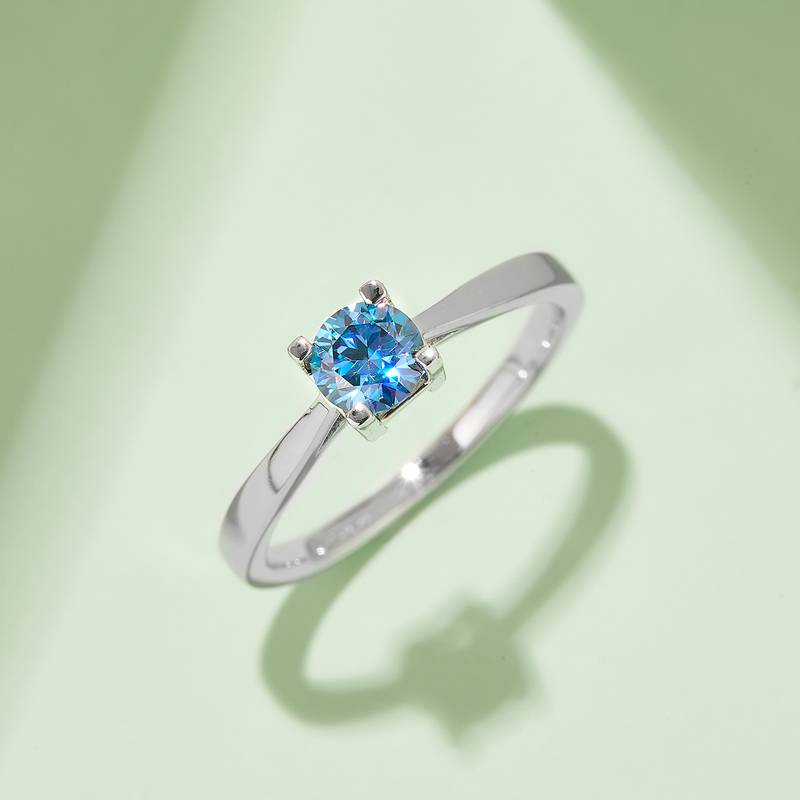 直臂HW字母S925银镀白金MoissaniteWomen's Ring50分D级